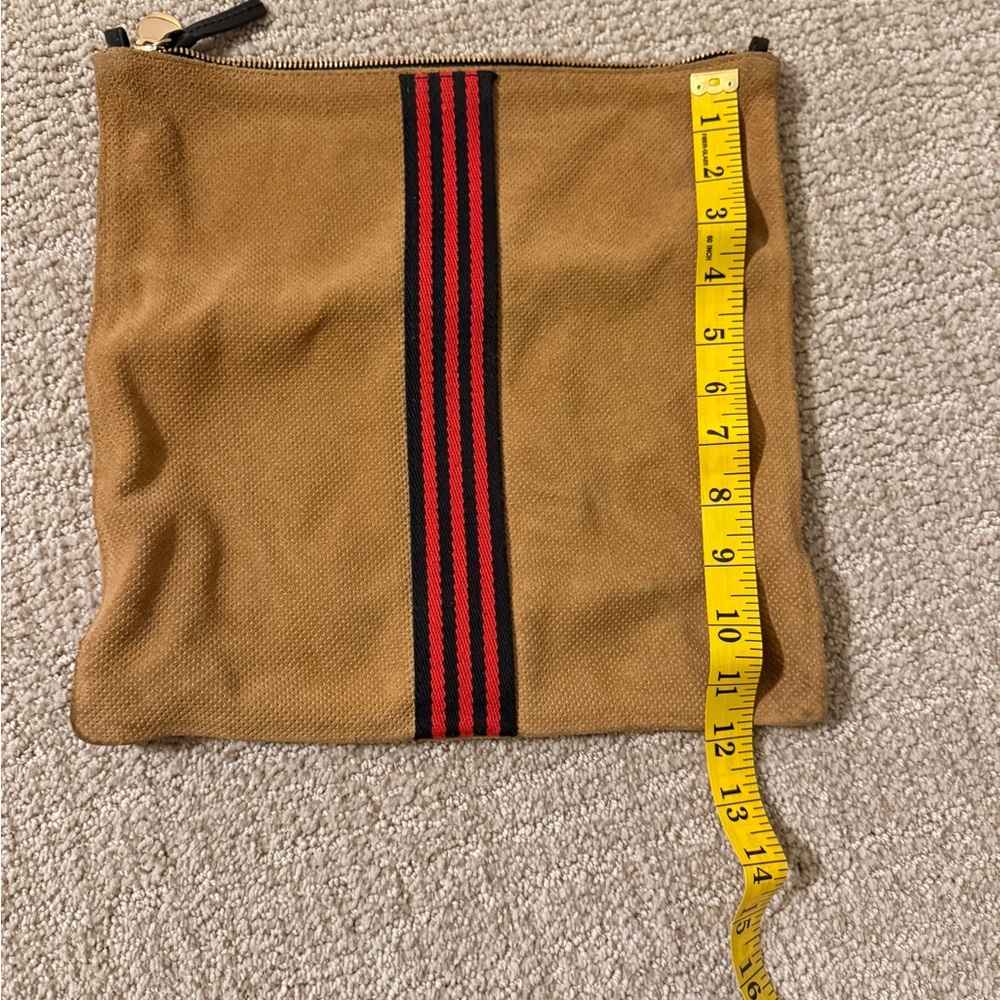 Clare V Foldover Suede Clutch with Black and Red Stripe - Picture 3 of 10